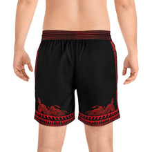 Load image into Gallery viewer, Black &amp; Red Mid-Length Men's Swim Trunks - Street Dragon