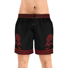 Load image into Gallery viewer, Black &amp; Red Mid-Length Men's Swim Trunks - Street Dragon