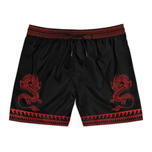 Load image into Gallery viewer, Black &amp; Red Mid-Length Men's Swim Trunks - Street Dragon