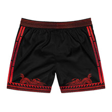 Load image into Gallery viewer, Black &amp; Red Mid-Length Men's Swim Trunks - Street Dragon